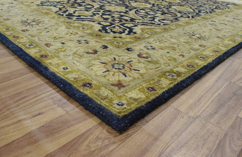 5x8 Blue and Camel Wool Area Rug | Handmade Area rug made with fine wool - The Rug Decor