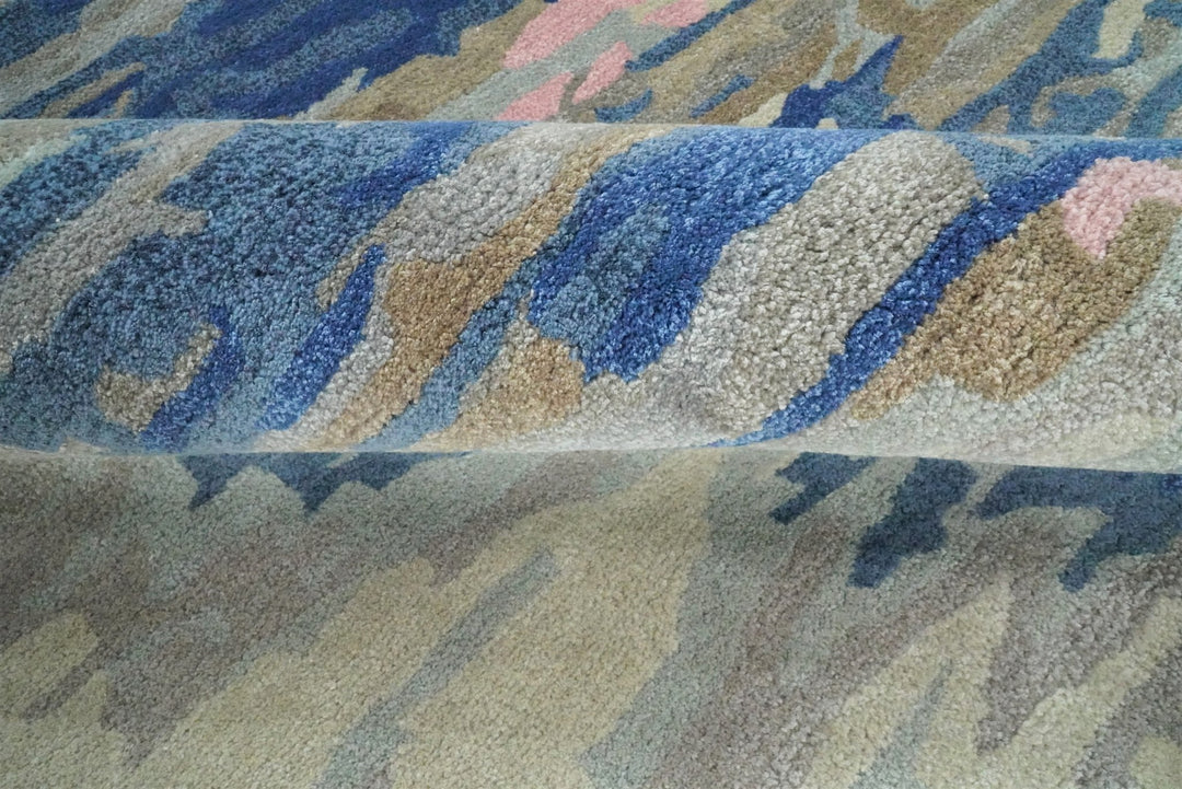 5x8 Blue and Silver Abstract Handmade Wool and Art Silk Area Rug - The Rug Decor