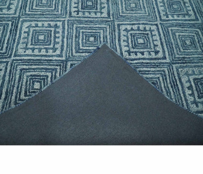 5x8 Blue and Silver Geometrical Pattern Hand Tufted Farmhouse Wool Area Rug - The Rug Decor