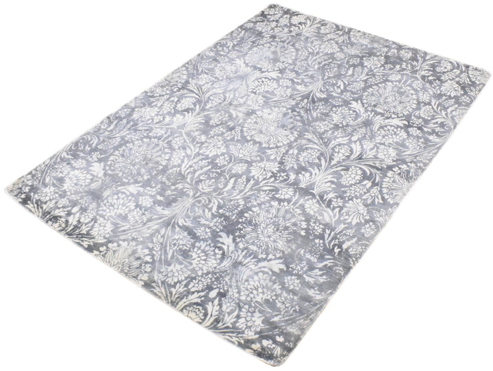 5x8 Blue and Silver Handmade Area Rug Made With Fine Viscose - The Rug Decor