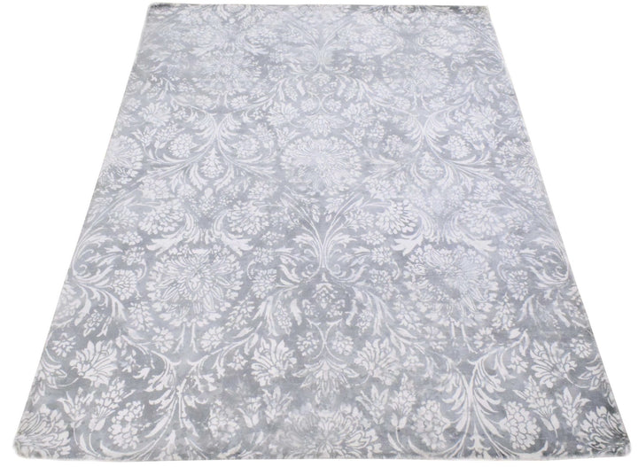 5x8 Blue and Silver Handmade Area Rug Made With Fine Viscose - The Rug Decor