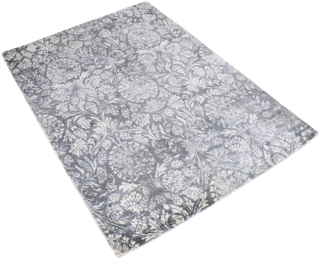5x8 Blue and Silver Handmade Area Rug Made With Fine Viscose - The Rug Decor