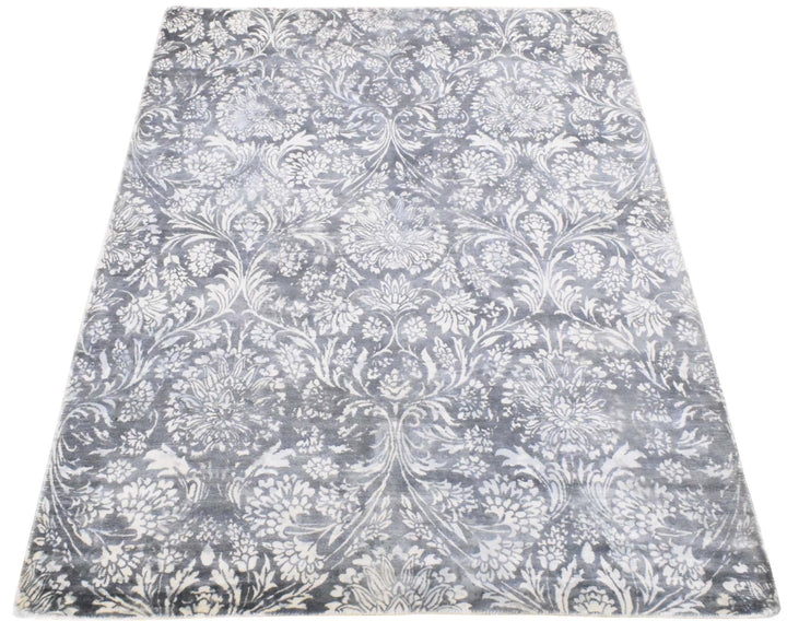 5x8 Blue and Silver Handmade Area Rug Made With Fine Viscose - The Rug Decor