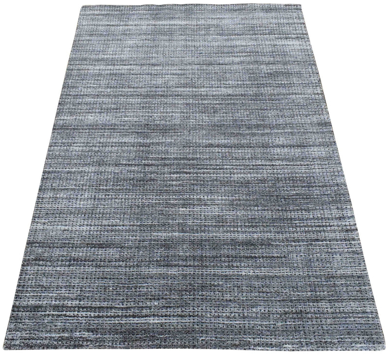 5x8 Blue and Silver Handmade Area Rug Made With Fine Wool and Viscose - The Rug Decor