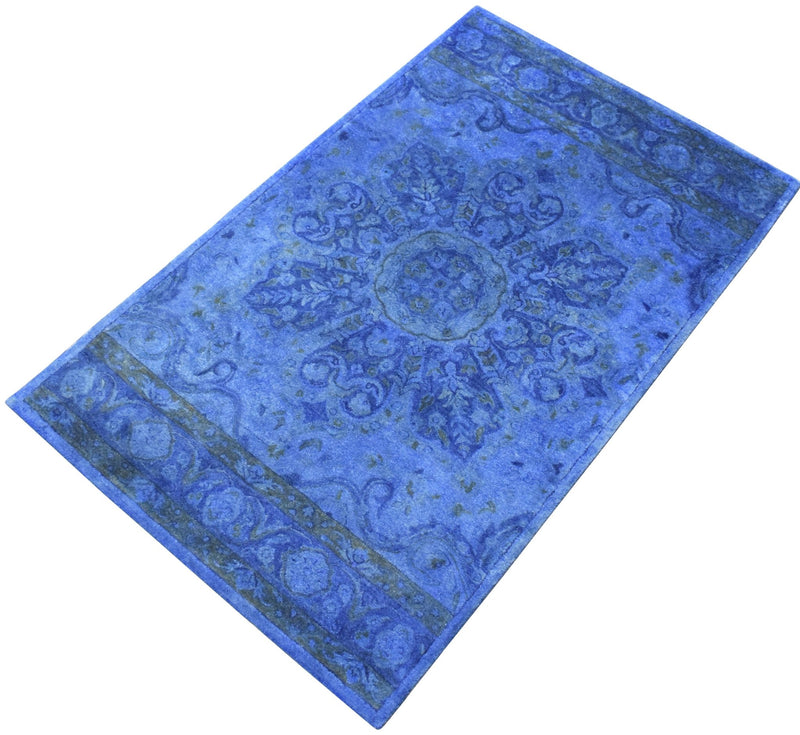 5x8 Blue Handmade Overdyed Wool Area Rug | TUF10 - The Rug Decor