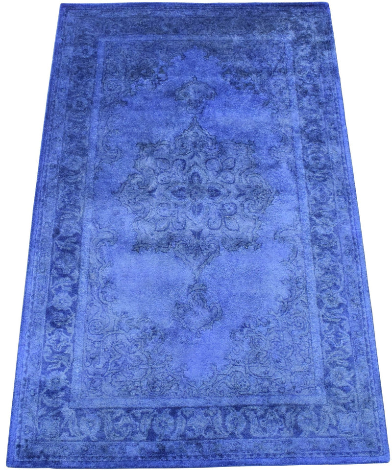 5x8 Blue Wool Area Rug | Handmade Area rug made with fine wool Overdyed Rug | Bedroom Rug, Blue Rug, Living Room Rug, Classic Style Rug - The Rug Decor