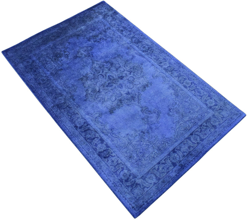 5x8 Blue Wool Area Rug | Handmade Area rug made with fine wool Overdyed Rug | Bedroom Rug, Blue Rug, Living Room Rug, Classic Style Rug - The Rug Decor