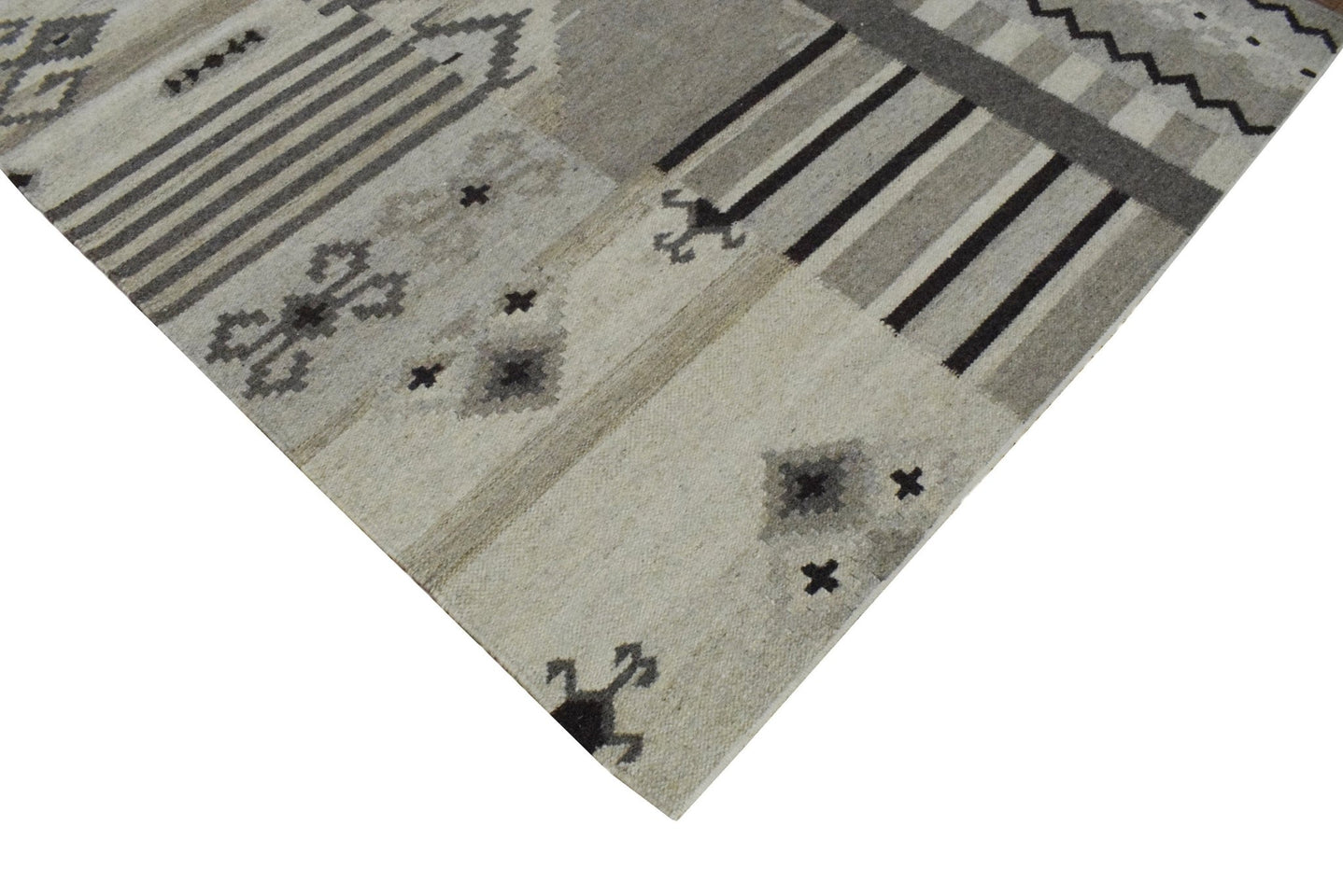 5x8 Dhurrie Rug, Beige Brown Tribal Pattern Wool Rug - The Rug Decor