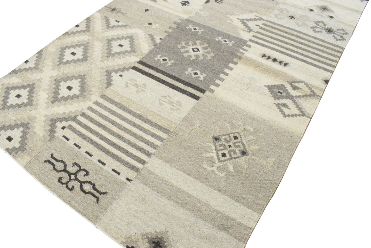5x8 Dhurrie Rug, Beige Brown Tribal Pattern Wool Rug - The Rug Decor