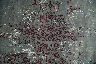 5x8 Fine Hand Knotted Gray and Maroon Traditional Vintage Persian Style Antique Wool and Silk Rug | AGR5 - The Rug Decor