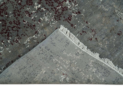 5x8 Fine Hand Knotted Gray and Maroon Traditional Vintage Persian Style Antique Wool and Silk Rug | AGR5 - The Rug Decor