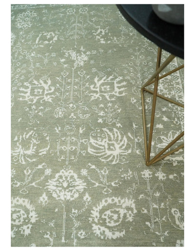 5x8 Fine Hand Knotted Olive and Ivory Traditional Vintage Persian Style Antique Wool and Silk Rug | AGR6 - The Rug Decor