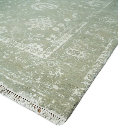 5x8 Fine Hand Knotted Olive and Ivory Traditional Vintage Persian Style Antique Wool and Silk Rug | AGR6 - The Rug Decor