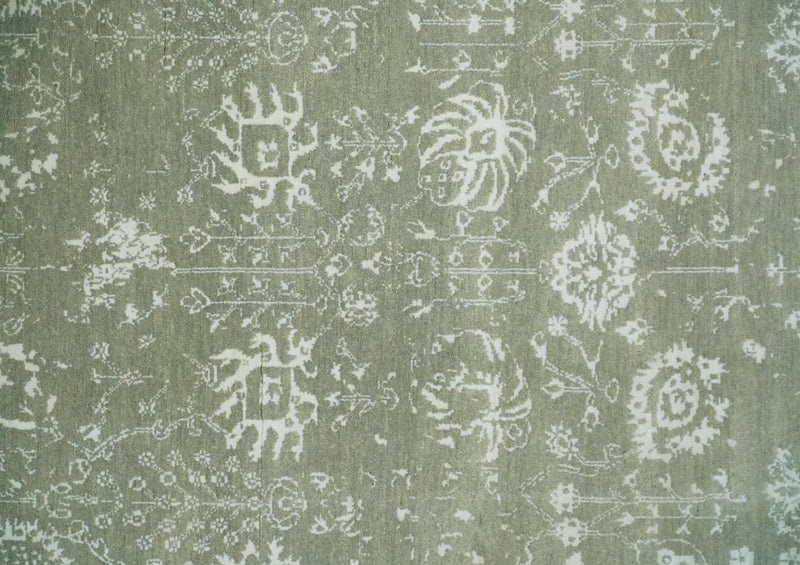 5x8 Fine Hand Knotted Olive and Ivory Traditional Vintage Persian Style Antique Wool and Silk Rug | AGR6 - The Rug Decor