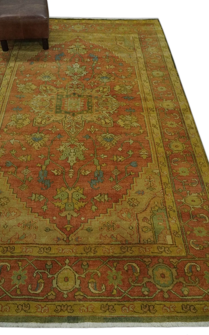 5x8 Gold and Rust Heriz Serapi Traditional Vintage Antique Hand Knotted Wool Area Rug - The Rug Decor