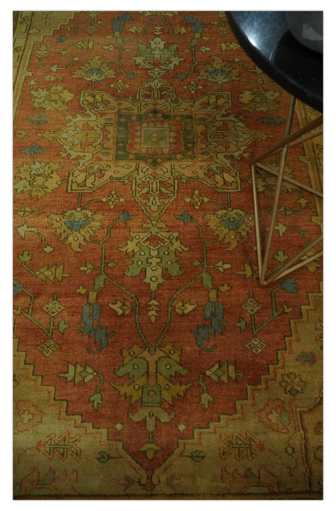 5x8 Gold and Rust Heriz Serapi Traditional Vintage Antique Hand Knotted Wool Area Rug - The Rug Decor