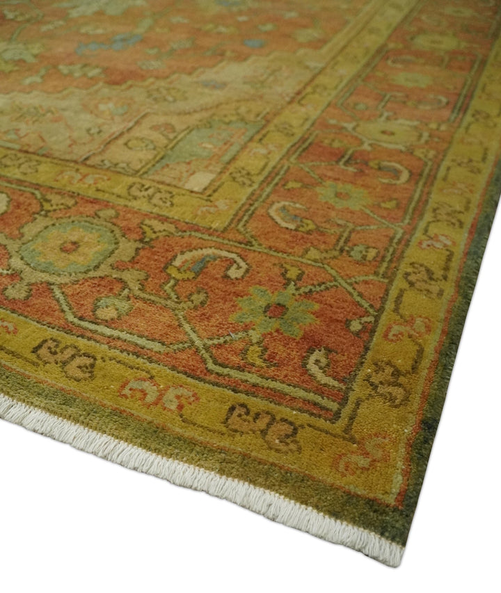 5x8 Gold and Rust Heriz Serapi Traditional Vintage Antique Hand Knotted Wool Area Rug - The Rug Decor