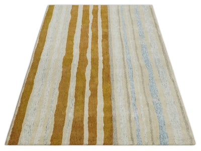 5x8 Gold, Ivory and Camel Stripes Hand Tufted Wool Area Rug - The Rug Decor