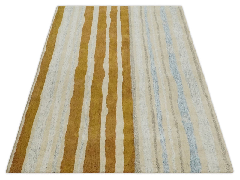 5x8 Gold, Ivory and Camel Stripes Hand Tufted Wool Area Rug - The Rug Decor