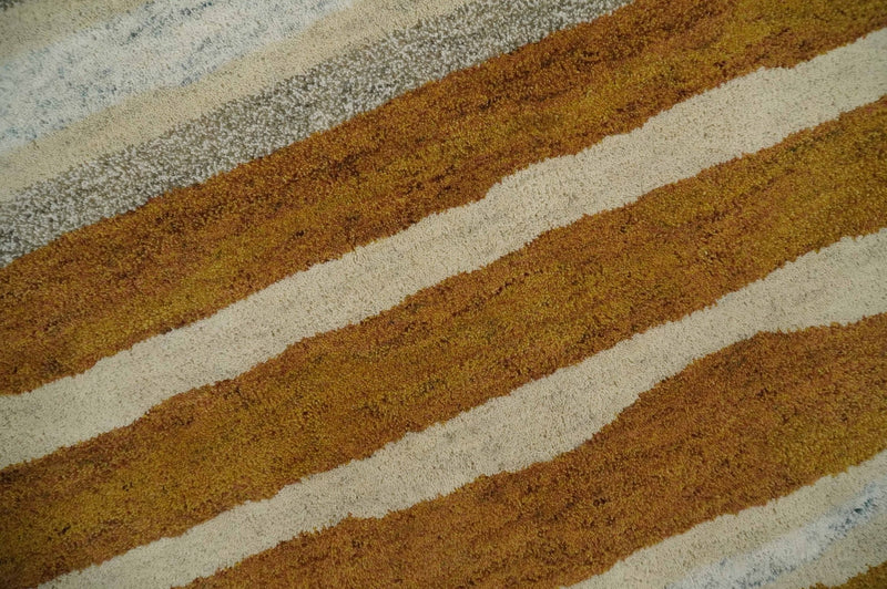 5x8 Gold, Ivory and Camel Stripes Hand Tufted Wool Area Rug - The Rug Decor