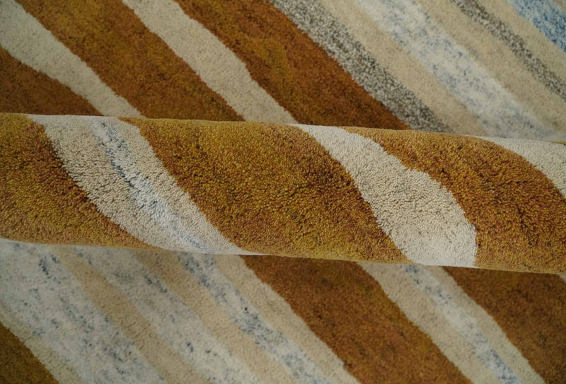 5x8 Gold, Ivory and Camel Stripes Hand Tufted Wool Area Rug - The Rug Decor