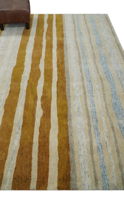 5x8 Gold, Ivory and Camel Stripes Hand Tufted Wool Area Rug - The Rug Decor