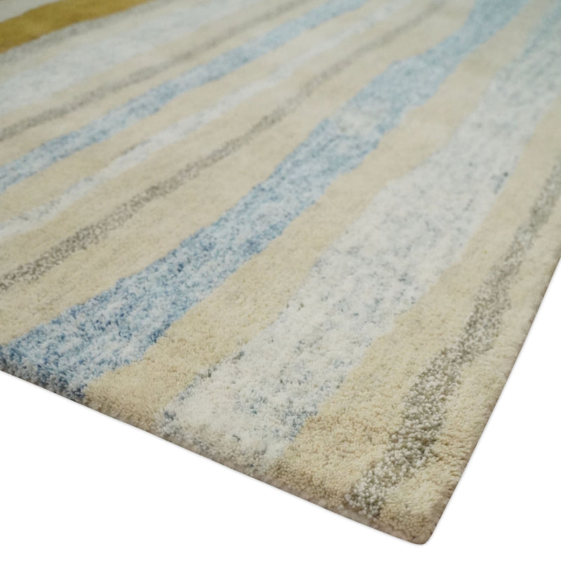 5x8 Gold, Ivory and Camel Stripes Hand Tufted Wool Area Rug - The Rug Decor