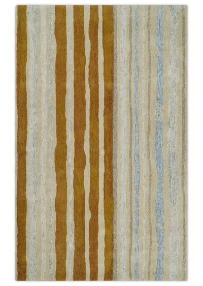 5x8 Gold, Ivory and Camel Stripes Hand Tufted Wool Area Rug - The Rug Decor