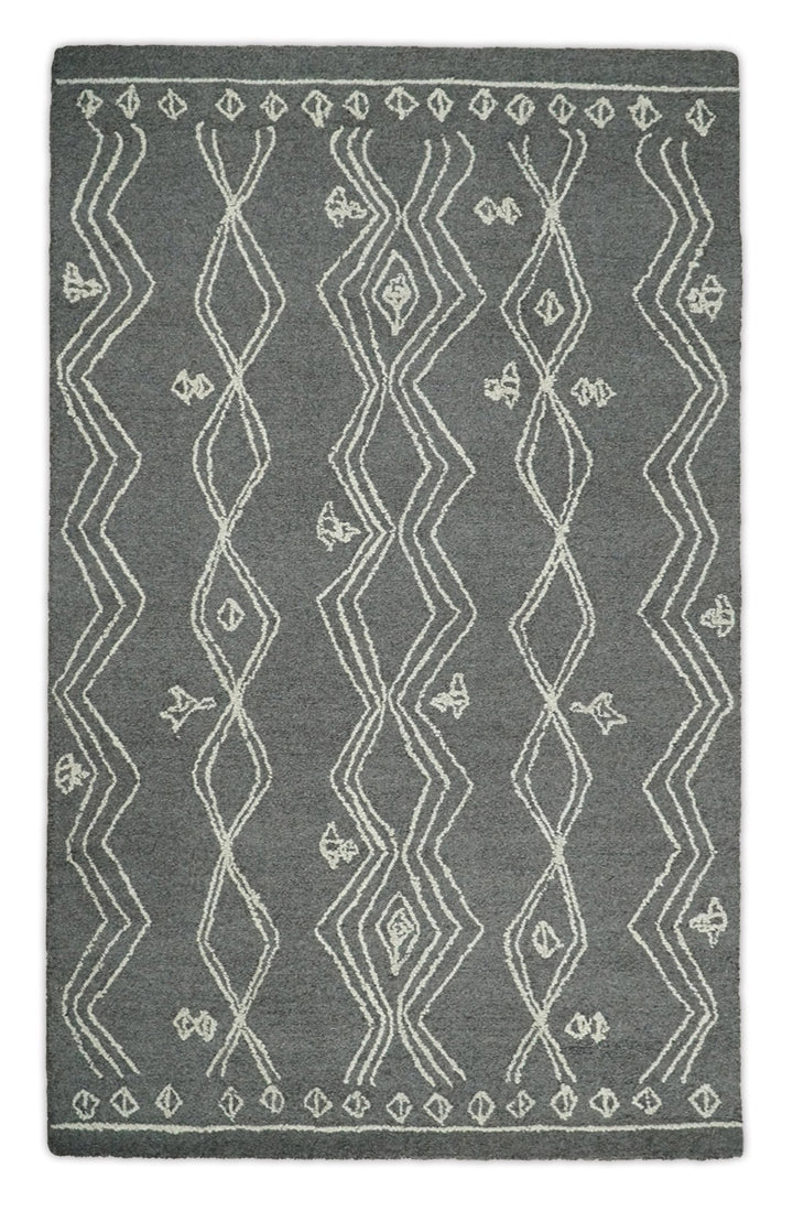 5x8 Gray and White Tribal Hand Hooked Textured Loop Area Rug | TRIB1 - The Rug Decor