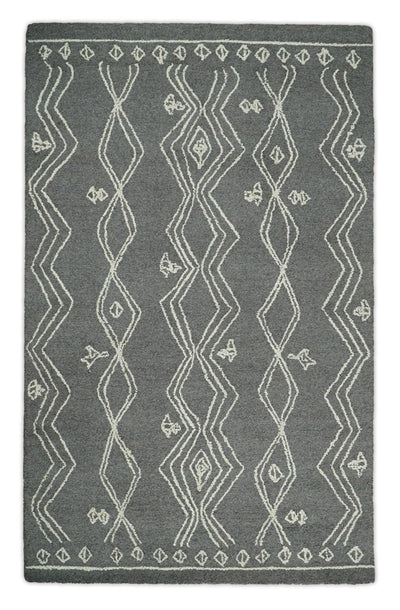 5x8 Gray and White Tribal Hand Hooked Textured Loop Area Rug | TRIB1 - The Rug Decor