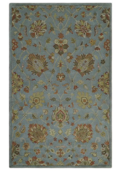 5x8 Gray, Beige and Rust Traditional Floral Hand Tufted Wool Area Rug - The Rug Decor