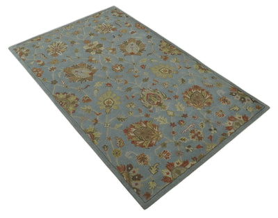 5x8 Gray, Beige and Rust Traditional Floral Hand Tufted Wool Area Rug - The Rug Decor