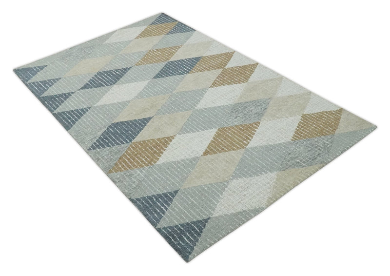 5x8 Gray, Ivory, Beige and Charcoal Geometrical Pattern Hand Tufted Farmhouse Wool Area Rug - The Rug Decor