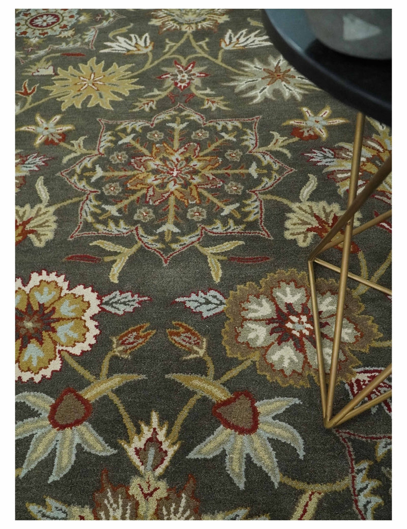 5x8 Green with multi color Flower Traditional large design Floral Premium look Hand Tufted Farmhouse Wool Area Rug - The Rug Decor
