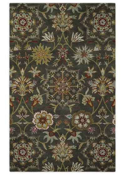 5x8 Green with multi color Flower Traditional large design Floral Premium look Hand Tufted Farmhouse Wool Area Rug - The Rug Decor