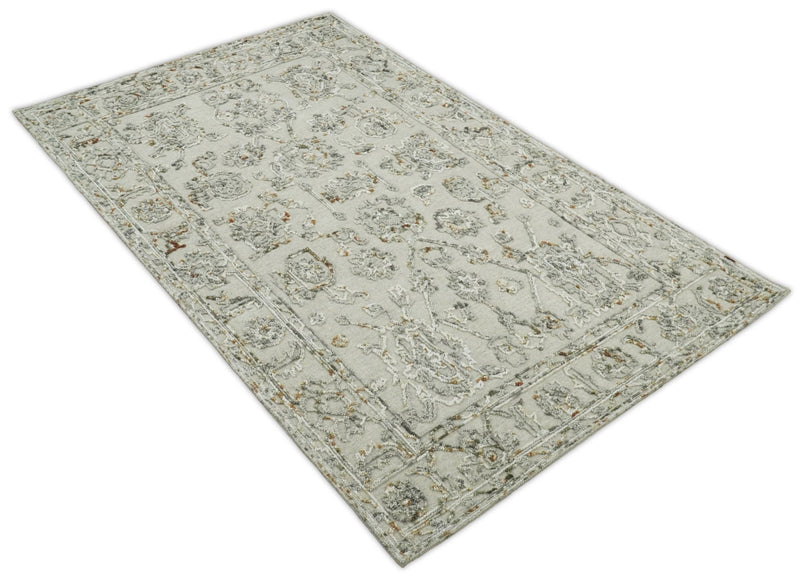 5x8 Hand Hooked Beige and Silver Wool Textured Loop Area Rug | GAR2 - The Rug Decor