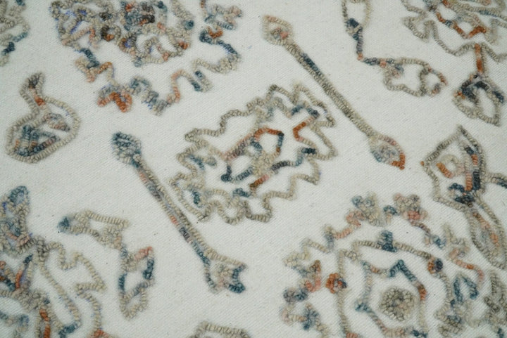 5x8 Hand Hooked Blue and Beige Wool Textured Loop Area Rug | GAR11 - The Rug Decor