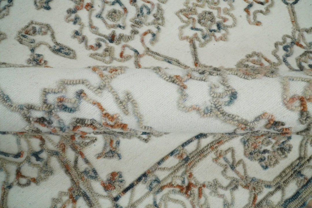 5x8 Hand Hooked Blue and Beige Wool Textured Loop Area Rug | GAR11 - The Rug Decor