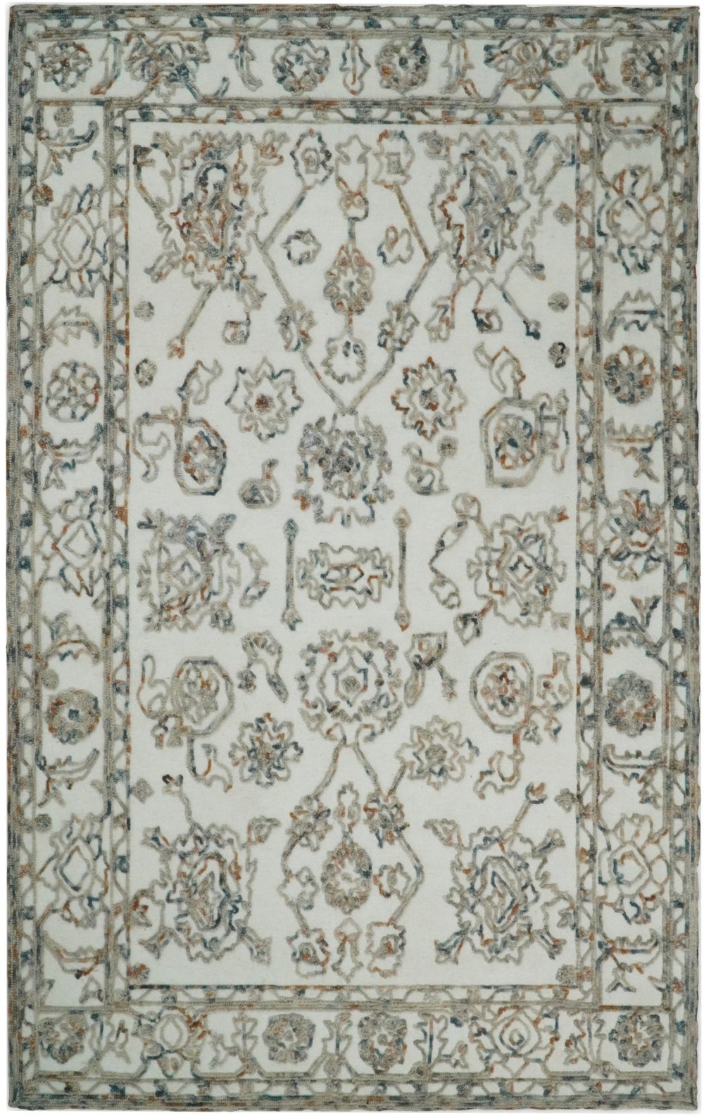 5x8 Hand Hooked Blue and Beige Wool Textured Loop Area Rug | GAR11 - The Rug Decor