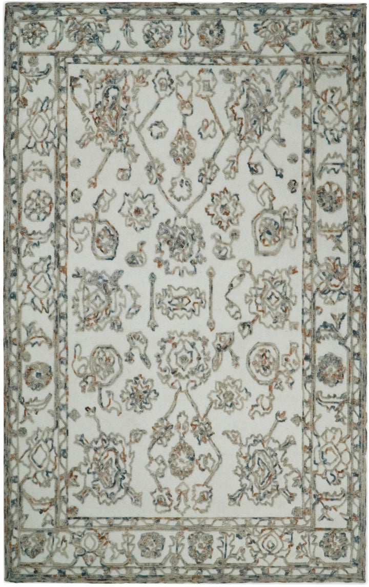 5x8 Hand Hooked Blue and Beige Wool Textured Loop Area Rug | GAR11 - The Rug Decor