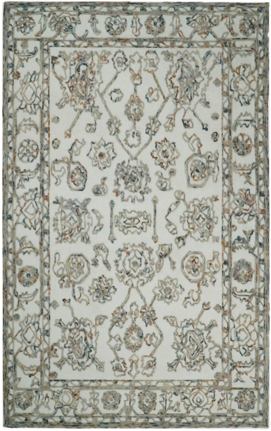 5x8 Hand Hooked Blue and Beige Wool Textured Loop Area Rug | GAR11 - The Rug Decor