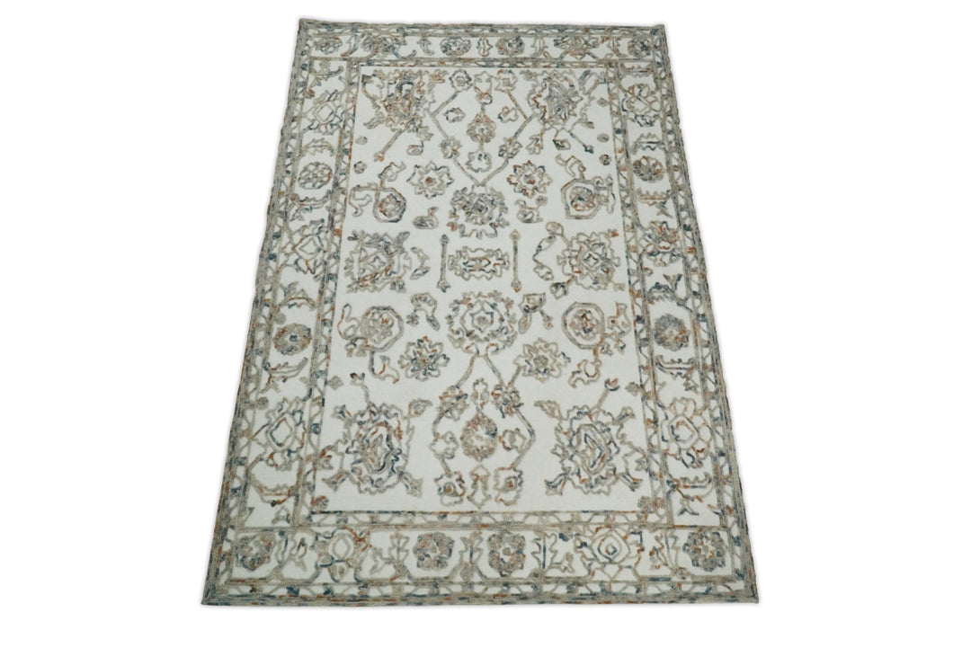 5x8 Hand Hooked Blue and Beige Wool Textured Loop Area Rug | GAR11 - The Rug Decor