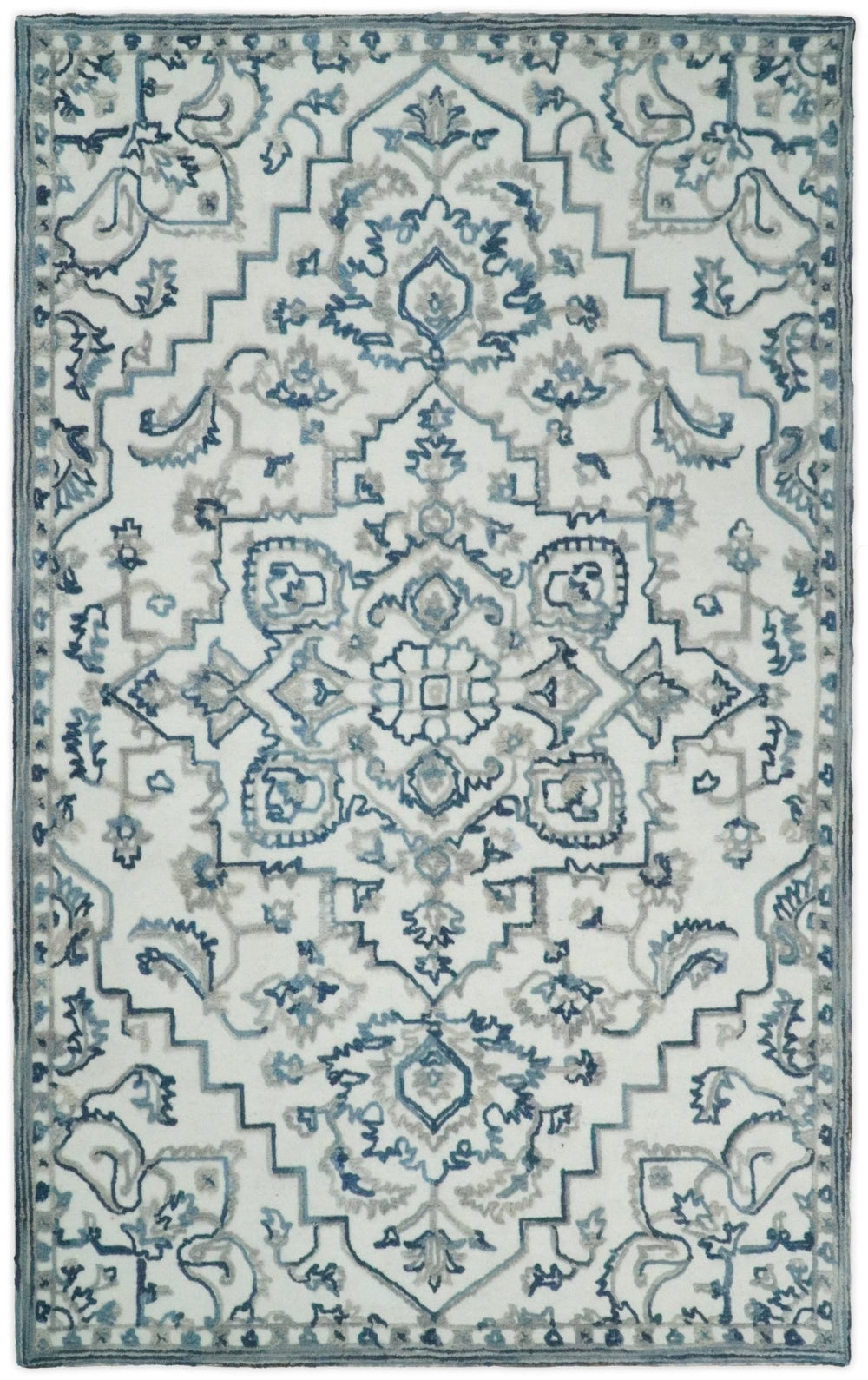 5x8 Hand Hooked Blue and Silver Wool Textured Loop Area Rug | GAR1 - The Rug Decor