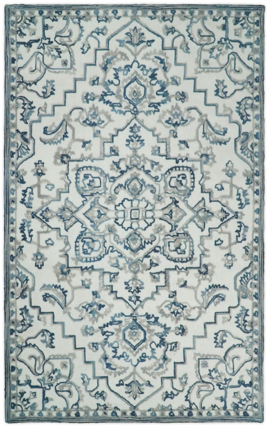 5x8 Hand Hooked Blue and Silver Wool Textured Loop Area Rug | GAR1 - The Rug Decor