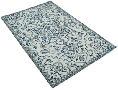 5x8 Hand Hooked Blue and Silver Wool Textured Loop Area Rug | GAR1 - The Rug Decor
