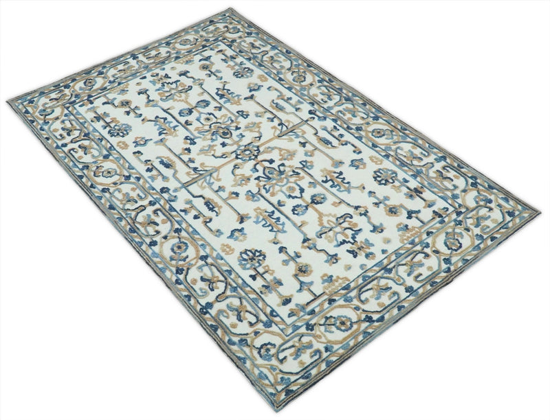 5x8 Hand Hooked Blue and Silver Wool Textured Loop Area Rug | GAR10 - The Rug Decor
