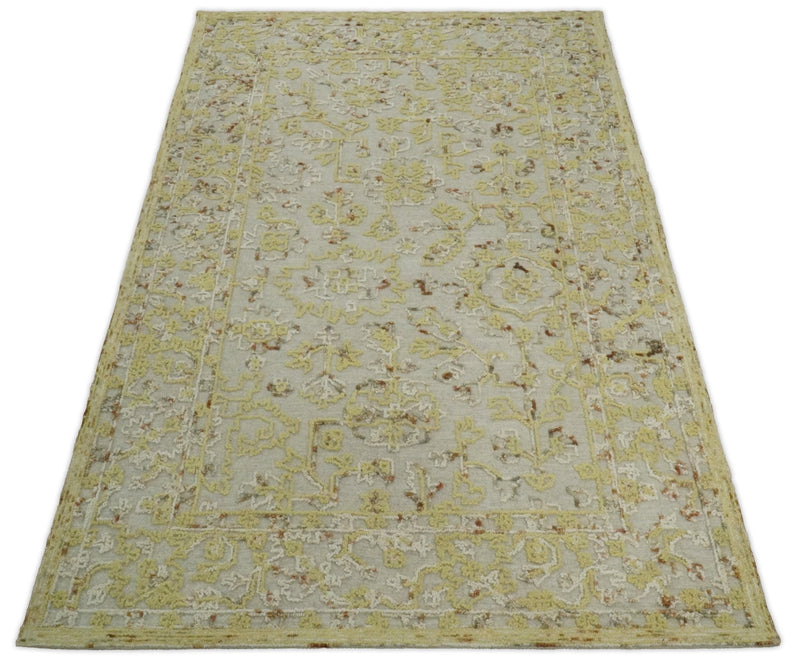 5x8 Hand Hooked Yellow and Ivory Wool Textured Loop Area Rug | GAR6 - The Rug Decor