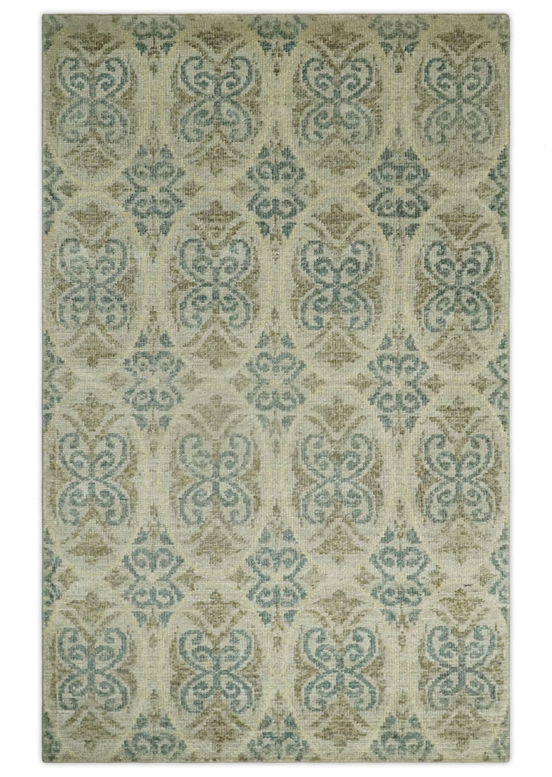 5x8 Hand Knotted Beige, Blue and Camel Modern Persian Style Contemporary Bamboo Silk Area Rug | OP71 - The Rug Decor