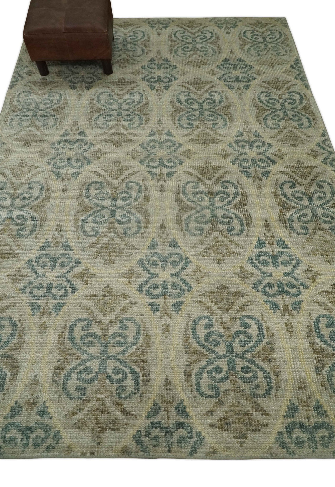 5x8 Hand Knotted Beige, Blue and Camel Modern Persian Style Contemporary Bamboo Silk Area Rug | OP71 - The Rug Decor