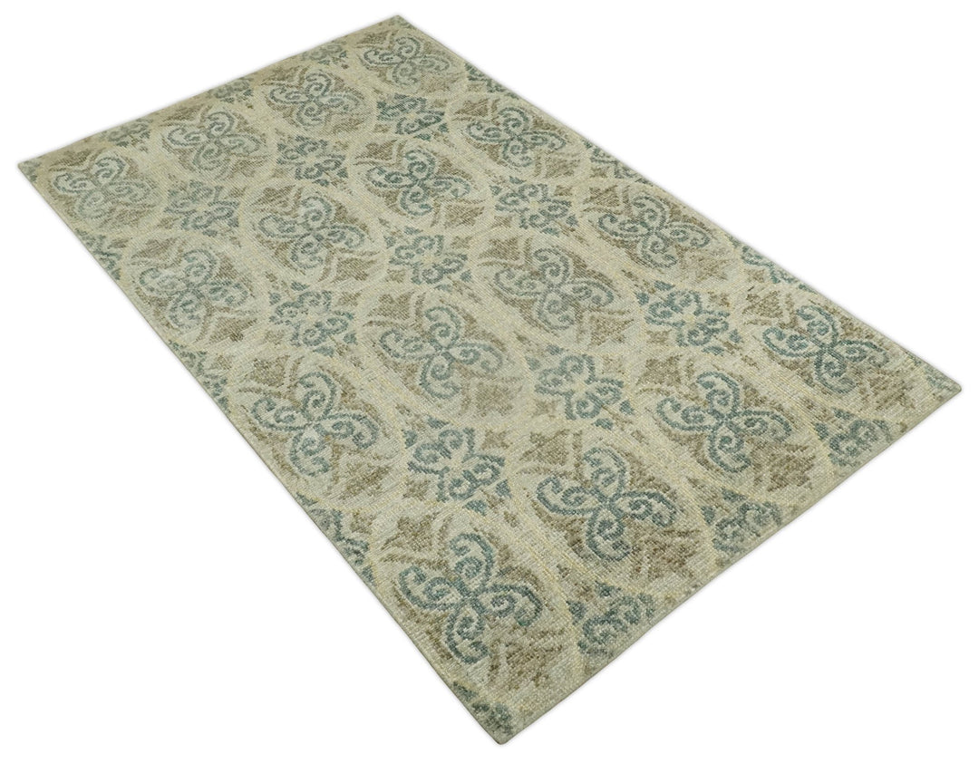 5x8 Hand Knotted Beige, Blue and Camel Modern Persian Style Contemporary Bamboo Silk Area Rug | OP71 - The Rug Decor